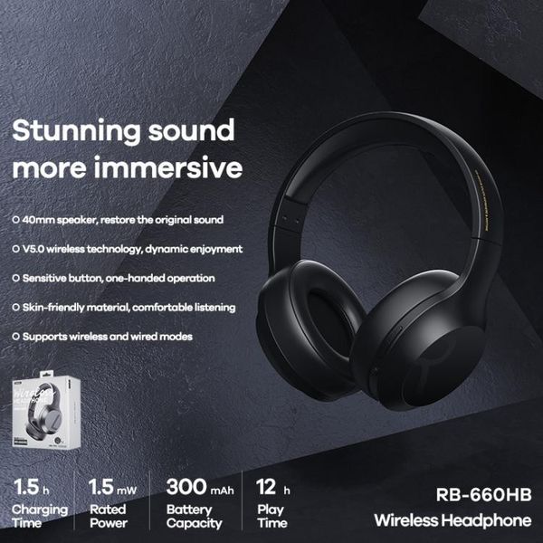REMAX RB-660HB Stereo Wireless Bluetooth Headset with 3.5mm Audio Cable