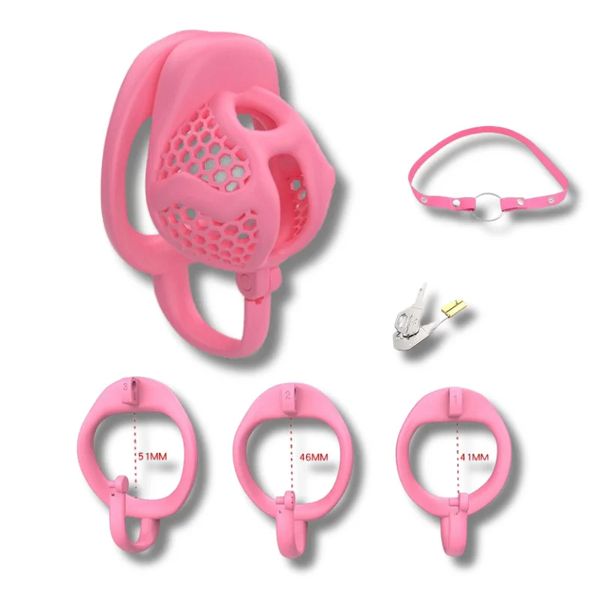 25 Male Chastity Set with Hook Honeycomb Texture 3 Size Cock Rings Adjustable Belt Breathable Chastity Cage for Men Sex Toys 18+