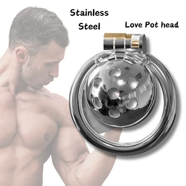 Male Heart Shaped Pot Lid Chastity Cage with Penis Ring High Quality Stainles Steel Male Chastity Device Security Lock Adult Toy