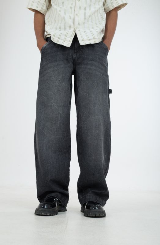 Carpenter baggy fitted faded black denim pant