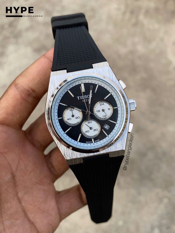 Tissot PRX chronograph black silicone strap & black dial