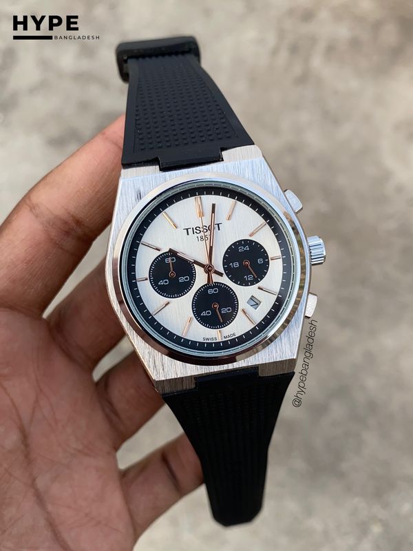 Tissot PRX chronograph black silicone strap & panda dial