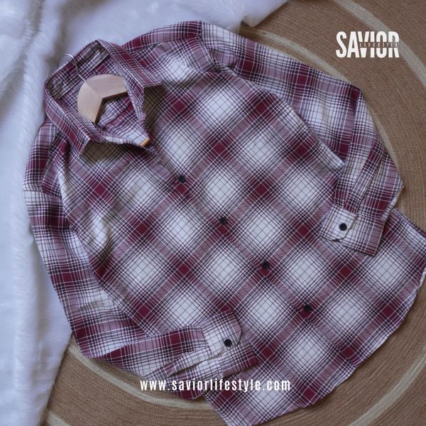 White Maroon - Pocketless Full Sleeve Check Shirt