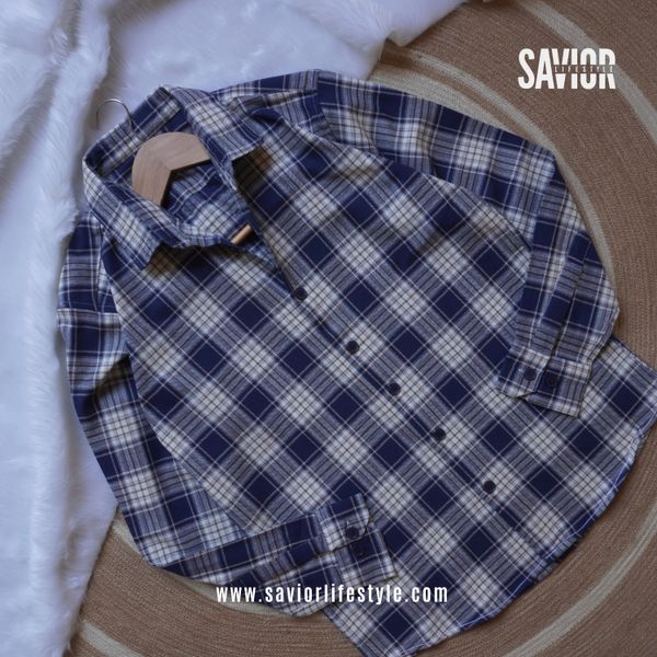 Stone Blue - Pocketless Full Sleeve Check Shirt
