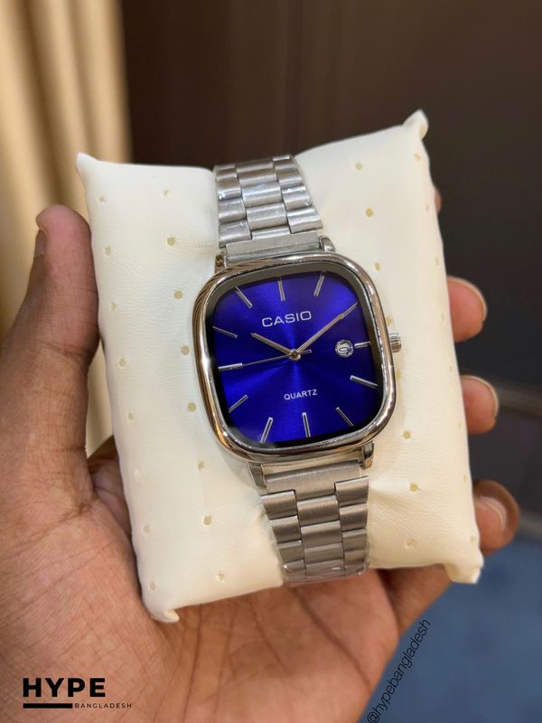 CASI0 Vintage Square Watch For Men (Silver-Blue)