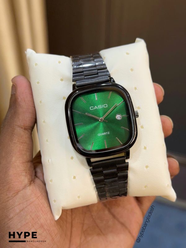 CASI0 Vintage Square Watch For Men (Black-Green)