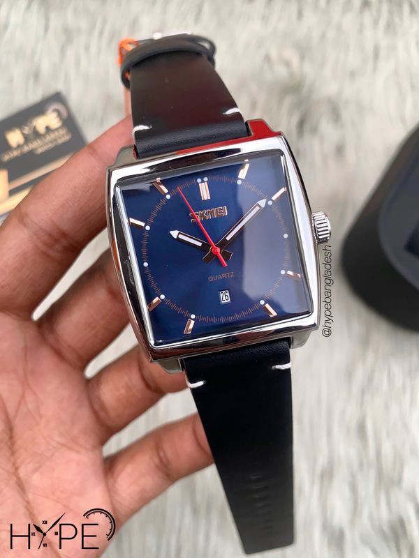 Skmei square dial leather belt (blue)