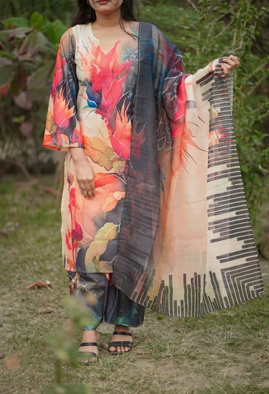 Soft Silk Digital Print 3 pis