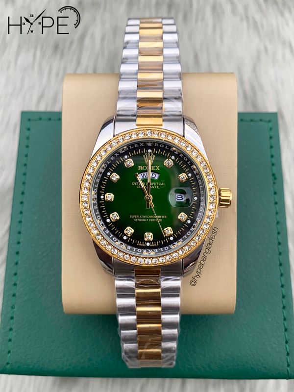 R0LEX DayDate stone bezel (Green dial)