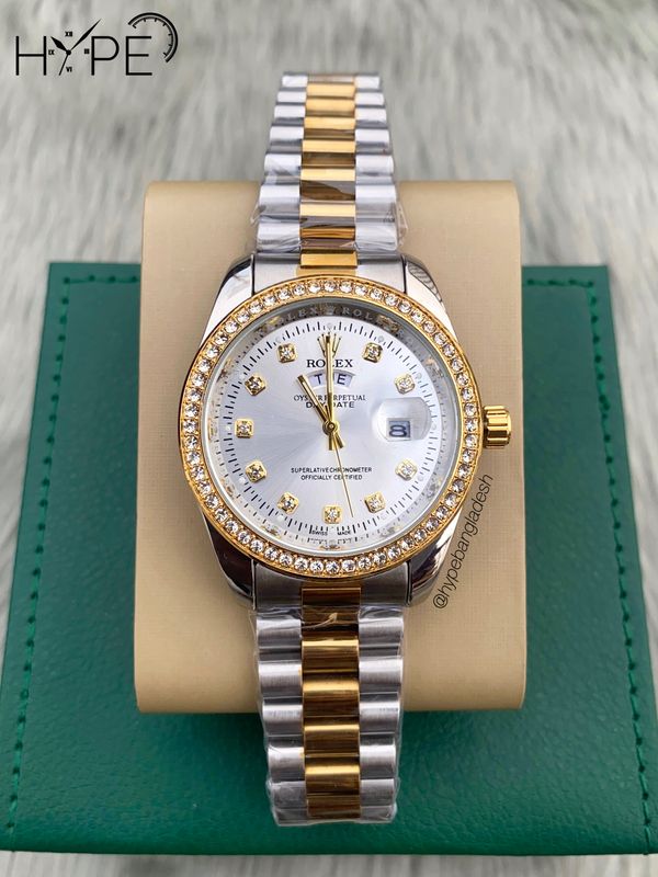 R0LEX DayDate stone bezel (White dial)