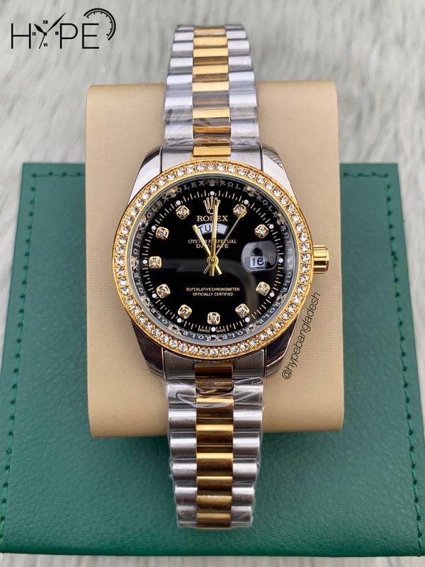 R0LEX DayDate stone bezel (Black dial)
