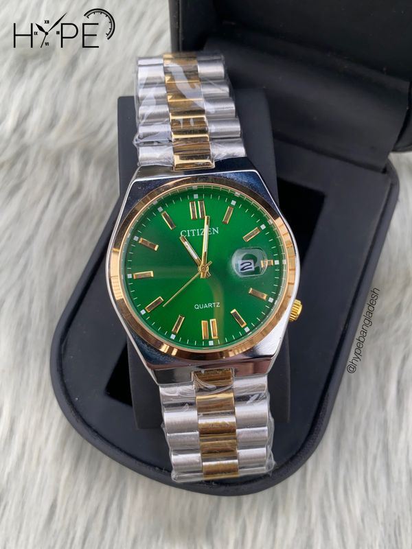 Citizen Quartz two-tone chain green dial