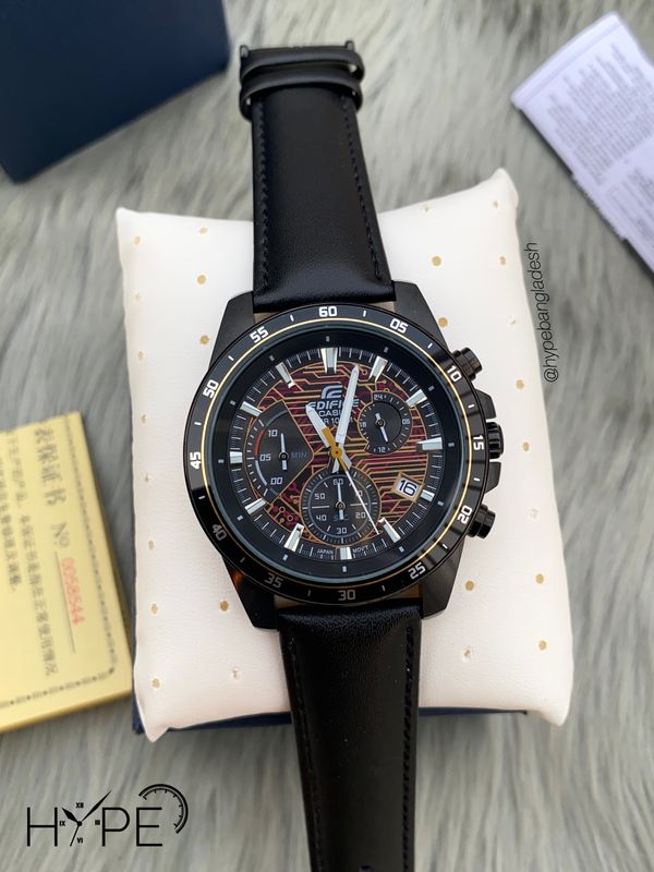Edifice 1:1 chronograph leather belt (black)