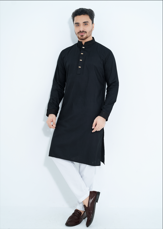 FlexTone Premium Quality Embroidery Panjabi/ Color > Black