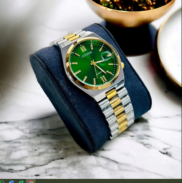 Citizen Watch Silver & Golden Chain with Green Display