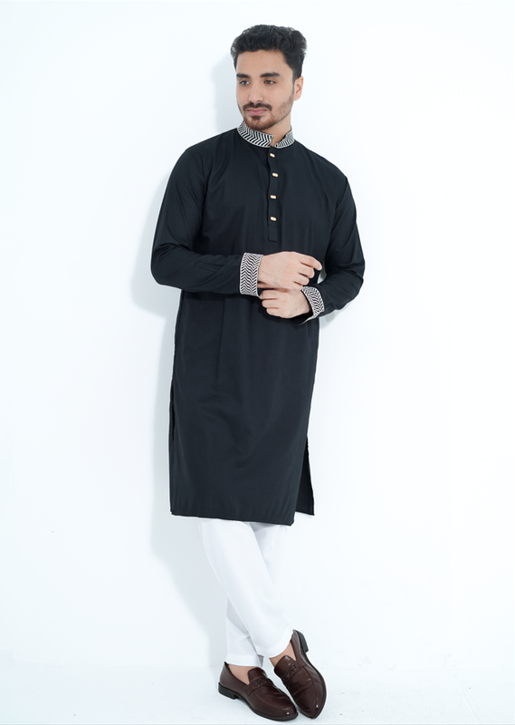 FlexTone Premium Quality Embroidery Panjabi/ Color>Black