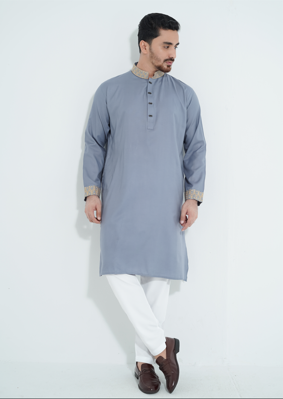 FlexTone Premium Quality Embroidery Panjabi/ Color>Ash