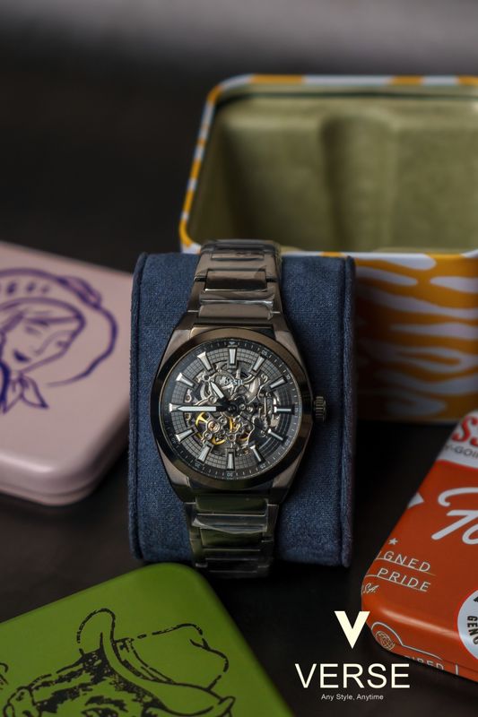 Fossil Everett ME3206 Men’s 42 mm Smoke Automatic Skeleton Watch – Stainless Steel Bracelet in