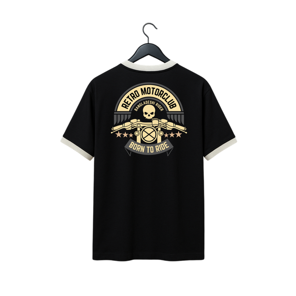 VE Gear “RETRO MOTORCLUB”  Black and White Oversized Drop Shoulder T-shirt