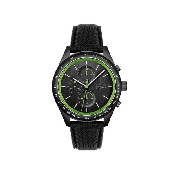 Lacoste Apext 2011296 Men’s 44 mm Racing-Inspired Chronograph – Black & Green Leather
