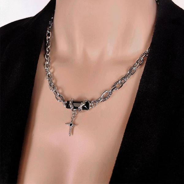 Black Gemstone Titanium Steel Necklace