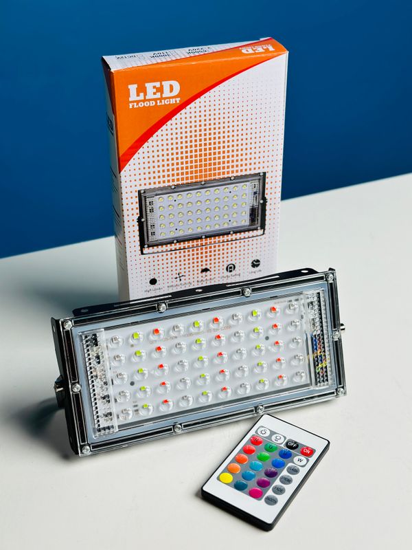 RGB LED Flood Light- Remote Controlled IP66 Waterproof Landscape & Outdoor Lighting (50W, AC220V) – Black Color RGB লাইট