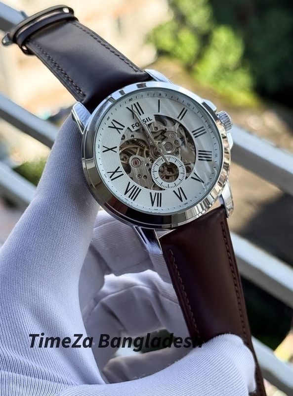 FOSSIL AUTOMATIC BROWN BELT WHITE DIAL RING