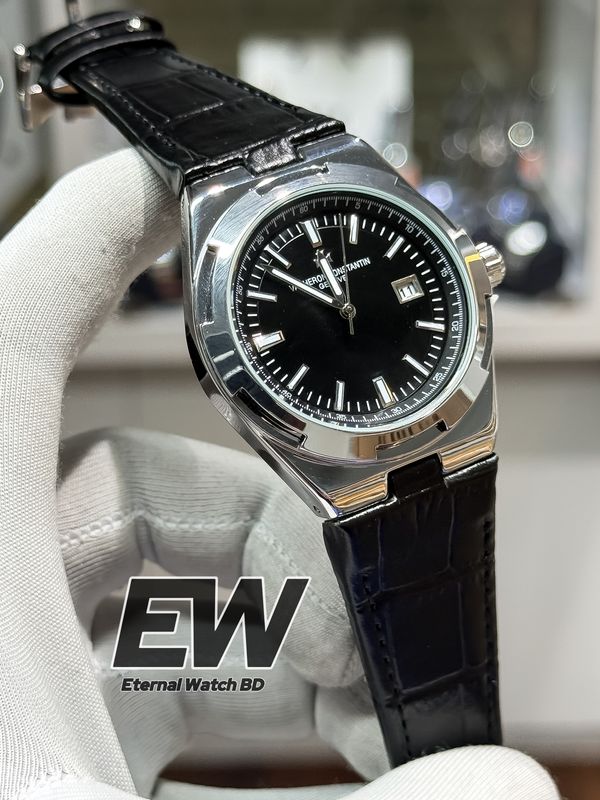 VACHERON CONSTANTIN QUARTZ BLACK DIAL BLACK BELT SILVER CASE