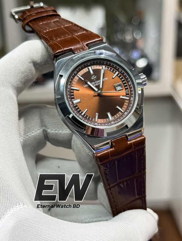 VACHERON CONSTANTIN QUARTZ BROWN DIAL BROWN BELT SILVER CASE