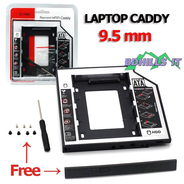Universal Caddy 9.5mm SATA to SATA 2nd SSD HDD Hard Drive Caddy (Comparable Fit: 9mm) Support All Brand Laptop