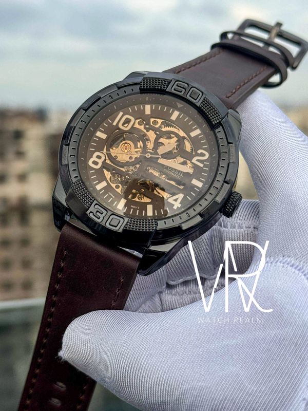 FOSSIL AUTO NEW BLACK BELT BROWN DIAL