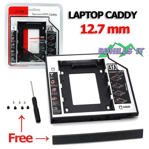 Universal SSD HDD Caddy 12.7mm Aluminum 2nd Hard Disk Drive Caddy Case, Support All Brand Laptop