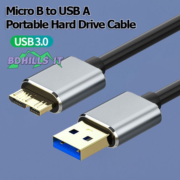 High Speed USB 3.0 Cable A to Micro B for Portable External Hard Drives -USB Micro B to USB Type A - Portable HDD Cable - High Speed Data Cable