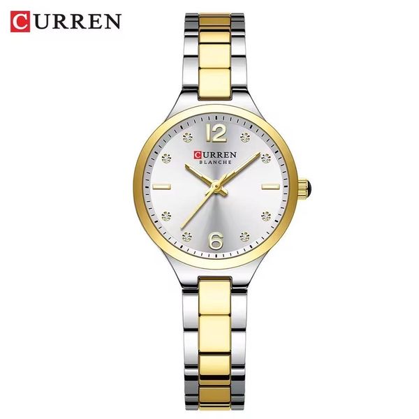 Curren 9105 Ladies Chain Watch- Silver Dial- Golden Bezel- Silver+Golden Chain- CR990CF