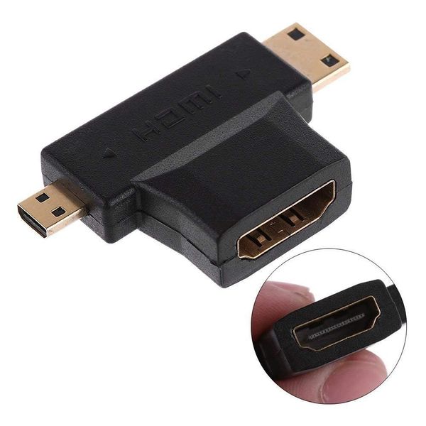 3 in 1 HDMI Rotor- 3 in 1 T Shape HDMI Female to Mini & Micro HDMI Male 90 Degree Multi Adapter Converter-Hdmi Female to Mini & Micro