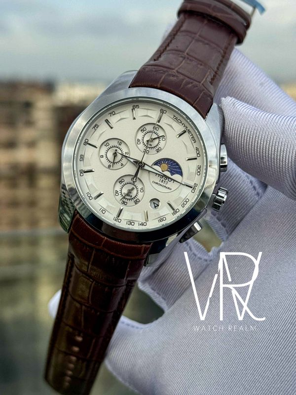 TISSOT CHRONO MOONPHASE BROWN BELT WHITE DIAL