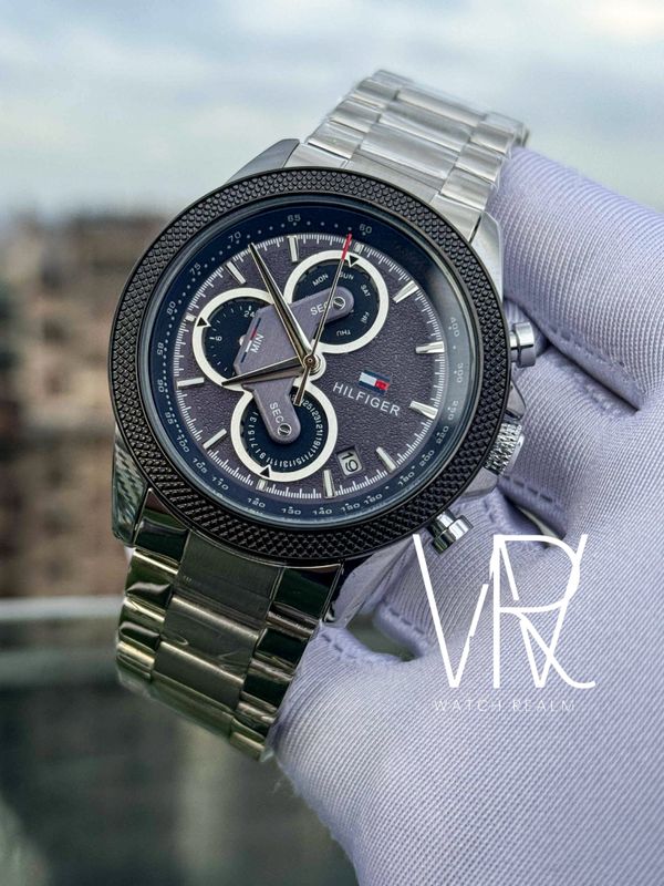 HILFIGER CHAIN BLUE DIAL BLACK BEZEL