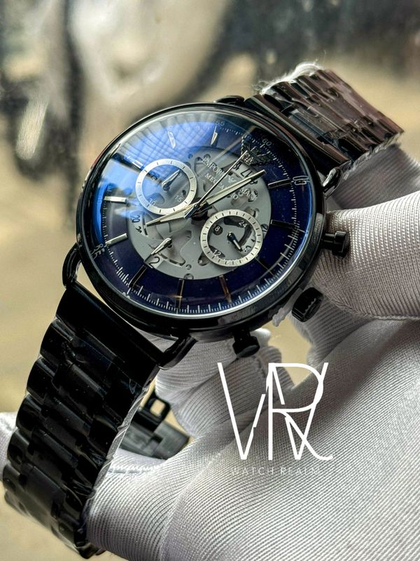 ARMANI OVAL BLACK CHAIN BLUE DIAL