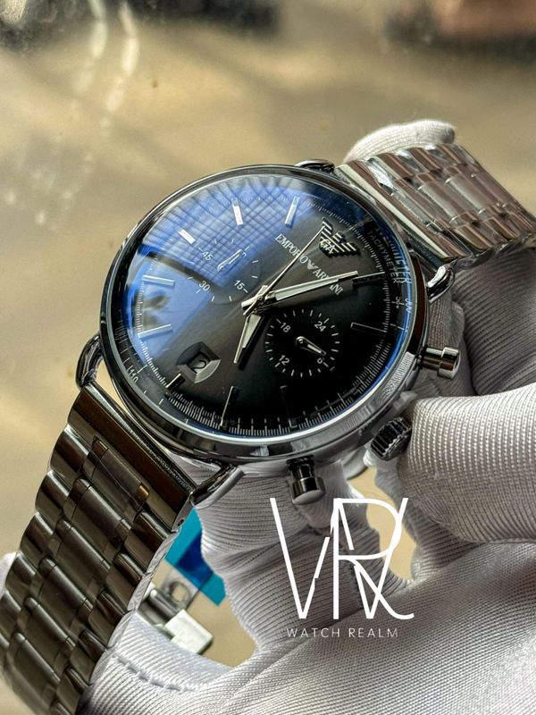 ARMANI SIMPLE SILVER CHAIN BLACK DIAL