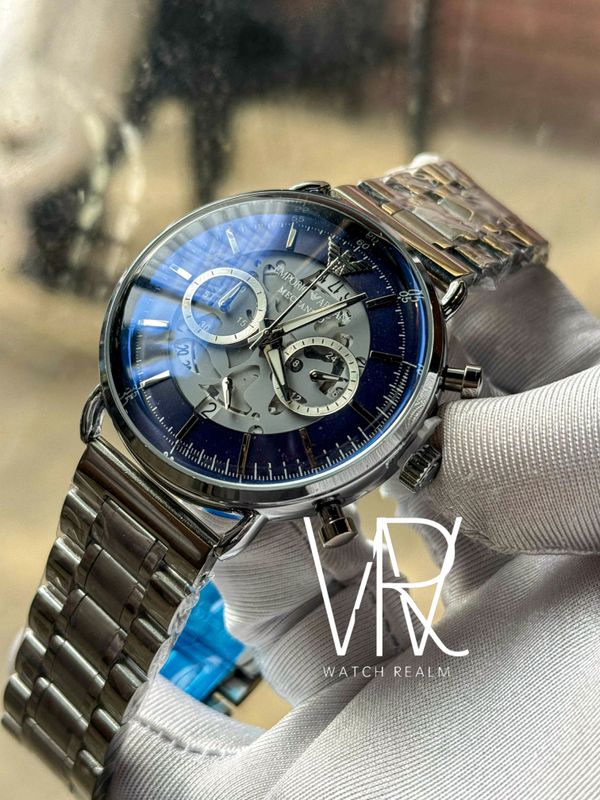 ARMANI OVAL SILVER CHAIN BLUE DIAL