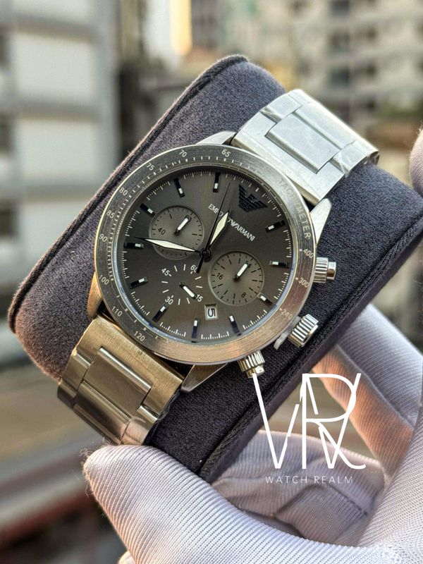 ARMANI MATTE SILVER CHAIN GREY DIAL