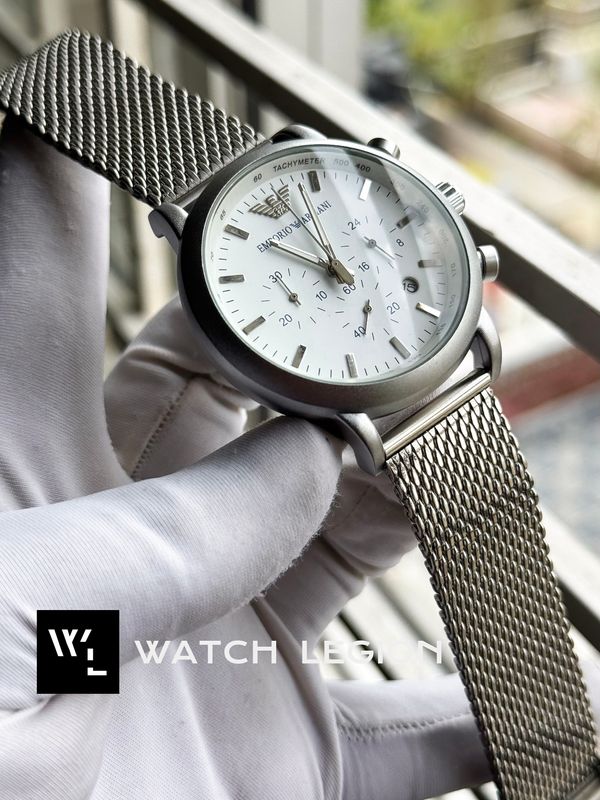 ARMANI MESH CHAIN MATT WHITE DIAL