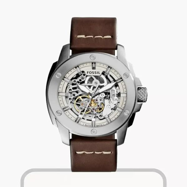 FOSSIL MODERN MACHINEAUTOMATIC SKELETON DIALBROWN LEATHER MEN'S WATCH ME3083