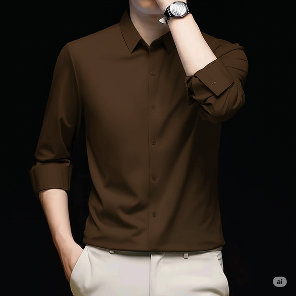 Micro stitch shirt- Dark brown (Premium)
