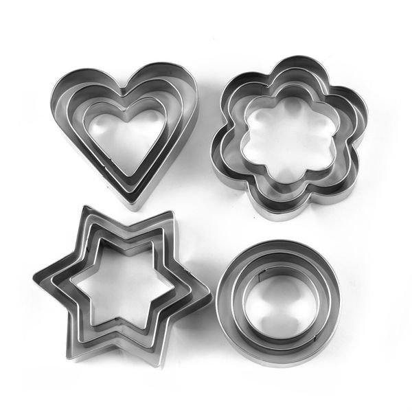 12 Piece Set Stainless Steel Pastry Cookie Biscuit Cutter Cake Muffin Decor Mold Multi functional Tool