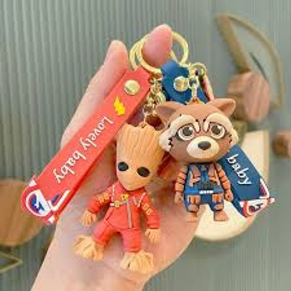 Disney Marvel Groot Keychains Racoon Rocket Superhero Cosplay Groot Anime Keyring Car Key Chain Kids Gift
