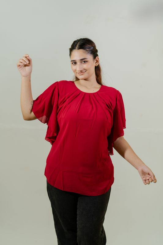 Stylish Red Pleated Top
