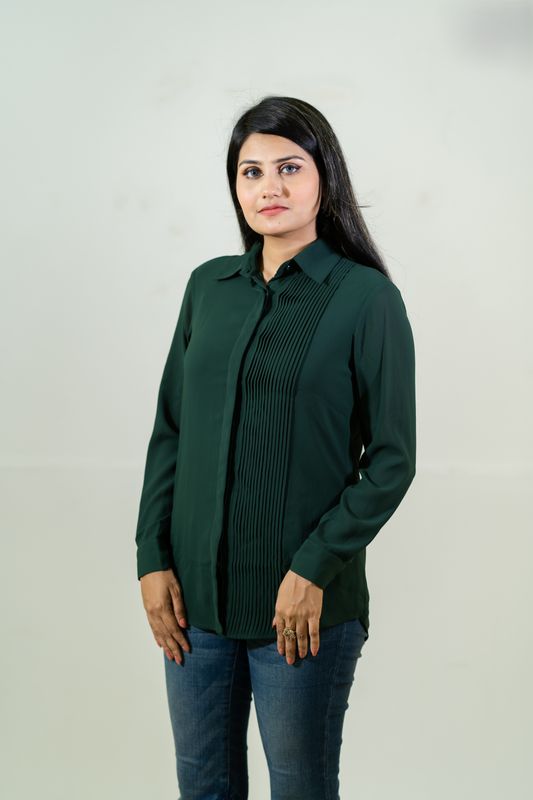 Elegant Green Pleated Shirt