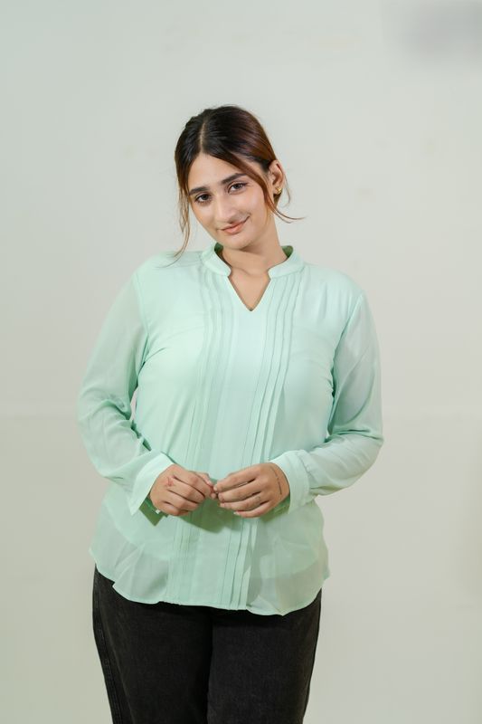 Refreshing Mint Green Pleated Shirt