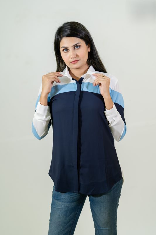 Chic Color-Block Buttoned Shirt